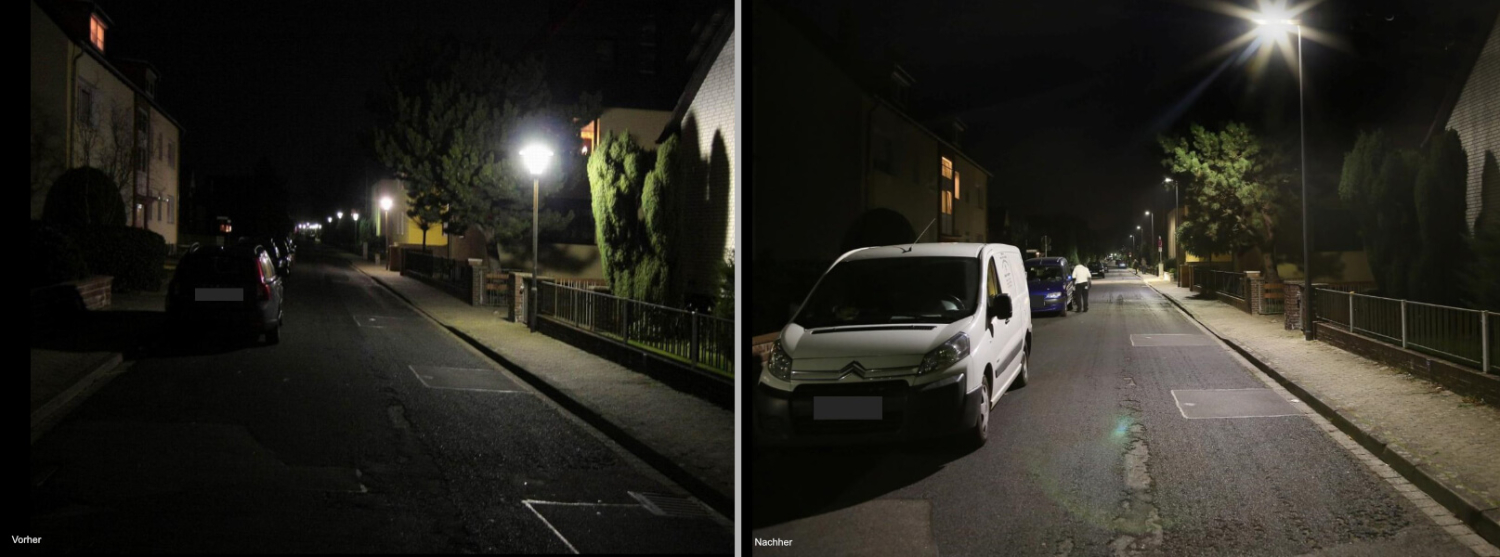 Straßenbeleuchtung Sanierung Lichtplanung Sanierung Lichtplanung vorher nachher